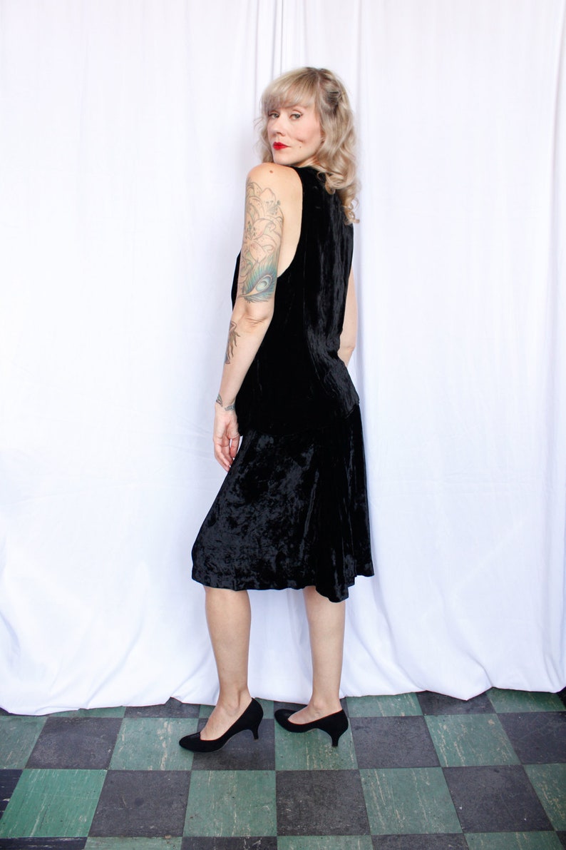 1930s Black Silk Velvet Zippered Tunic & Skirt Set Xsmall image 4