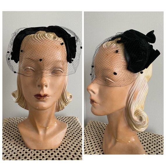 1950s Fascinator // Black Velvet Bow Fascinator //