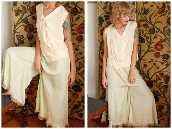 1920s Lounge Pants // Seaglass Green Silk Lounge P
