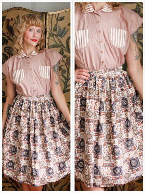 1950s Skirt // Kaleidoscope Cotton Skirt // vintag