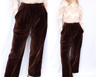 1980s YSL Rive Gauche Velvet Brown Pants - 27"W