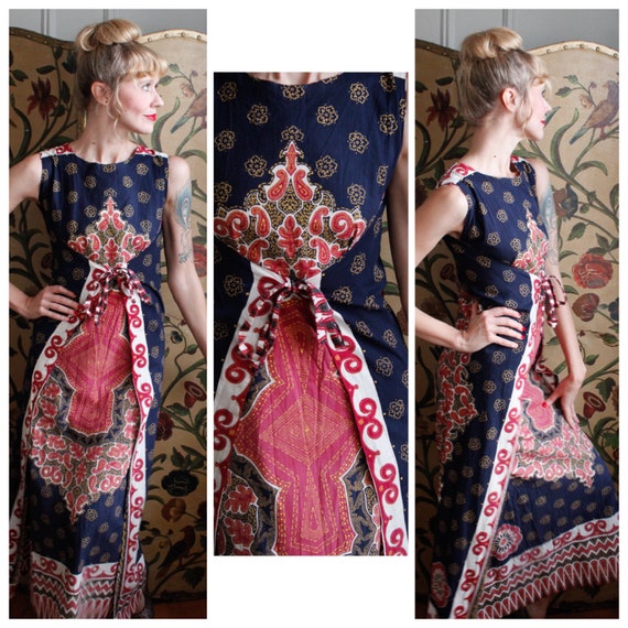 1970s Dress // Batik Wrap Maxi Dress // vintage 70