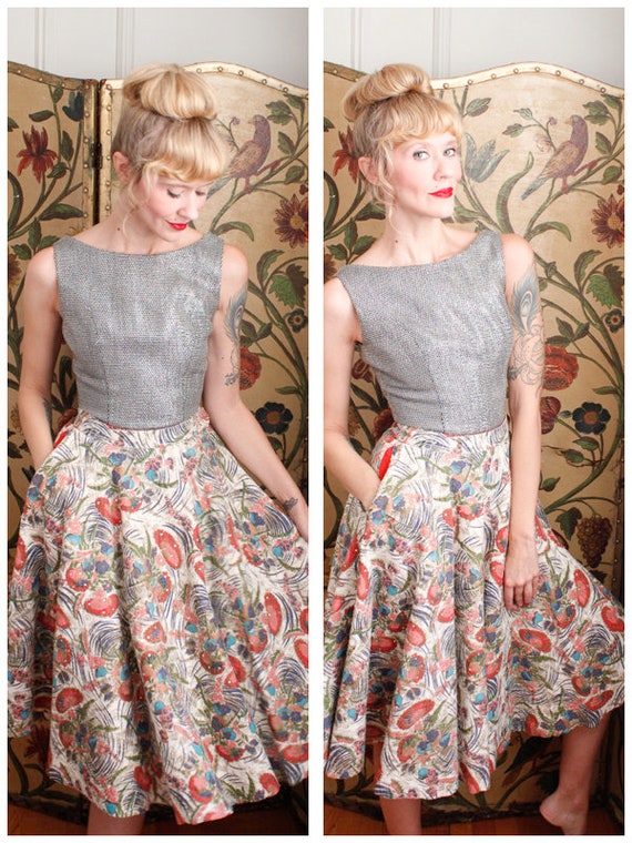 1950s Skirt // Flourishing Floral Felt Circle Skir