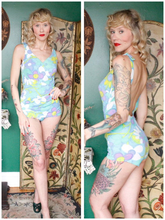 1960s Swimsuit // Bold Summer Floral Swimsuit by … - image 1