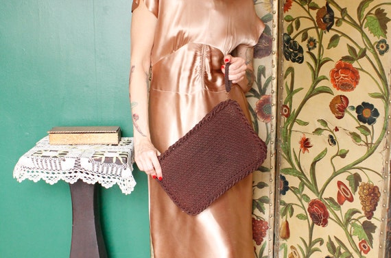 1940s Handbag // Dark Brown Knit Cordé Handbag //… - image 7