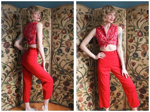 1950s Pants // Bright Red Western Cotton Twill Pan