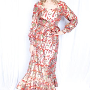 1970s Red & Gold Metallic Maxi Dress image 3