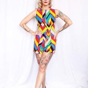 1960s Mod Color Block Geometric Romper - Small