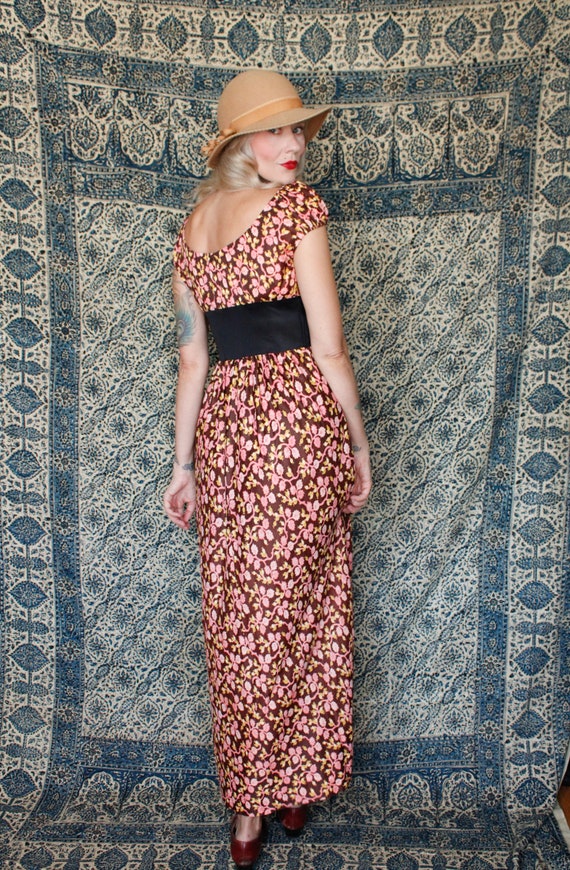 1970s Dark Floral Jersey Maxi Dress - image 6