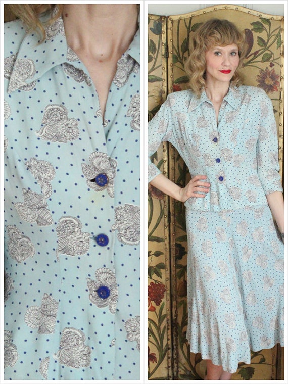 1940s Suit // Seaside Rayon Crepe 2pc Suit // vint