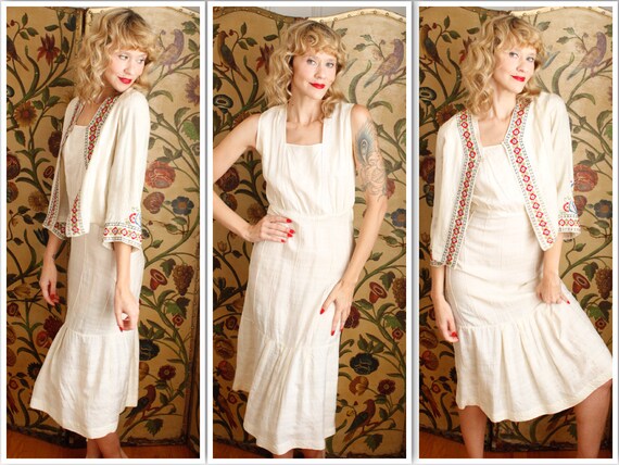 1930s Dress // Silk Embroidered Folk Dress & Jacke