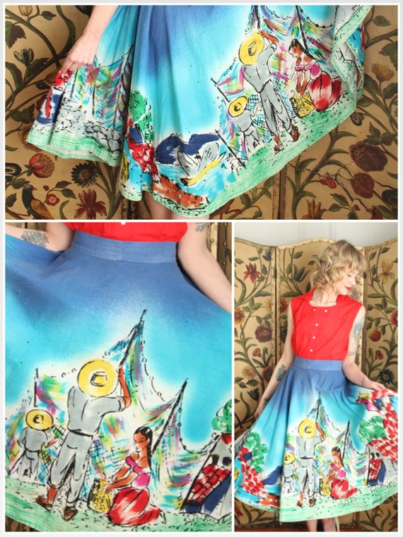 1950s Skirt // GORGEOUS & BOLD Hand Painted Mexica