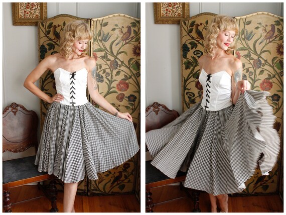 1950s Skirt // Checker Full Sweep Circle Skirt //