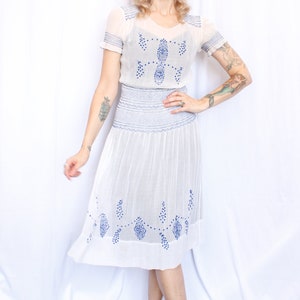 1930s Hungarian Embroidered Cotton Voile Dress Small image 3