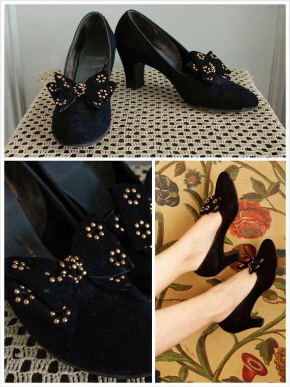 1940s Heels // Studded Bow Babydoll Heels // vinta