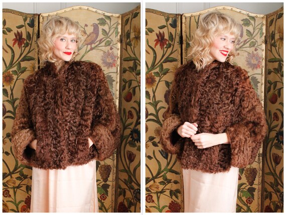 1940s Fur Cape // Coquettish Curly Lamb Cape Jacke