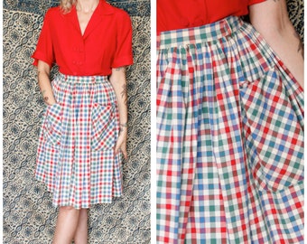 1940s Skirt // Colorful Bright Plaid Skirt // vintage 40s skirt