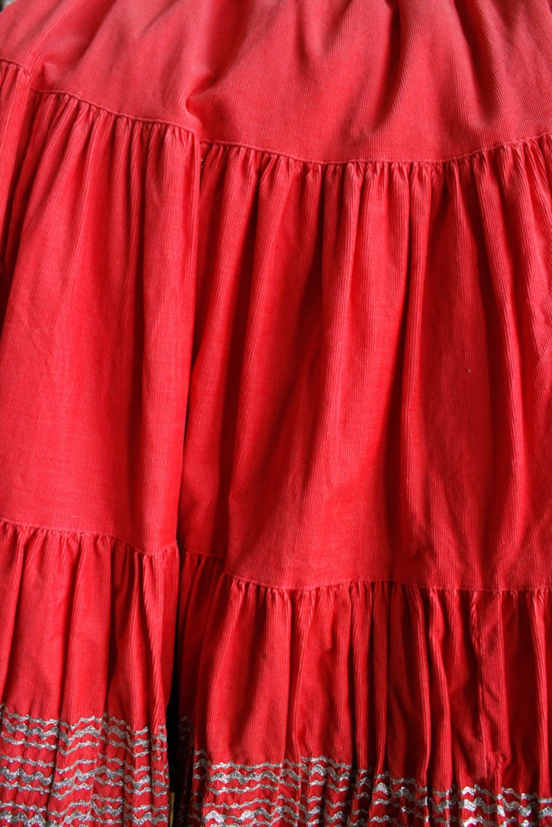 1950s Skirt // Full Swing Corduroy Bright Coral Orange Patio Skirt // vintage 50s skirt image 5