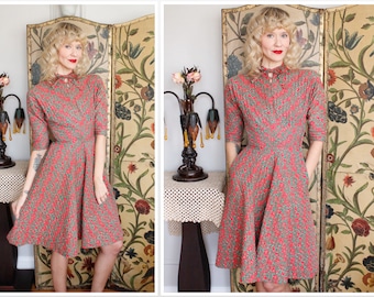 Reserved // 1950s Dress // December Quilted Floral Day Dress // vintage 50s dress