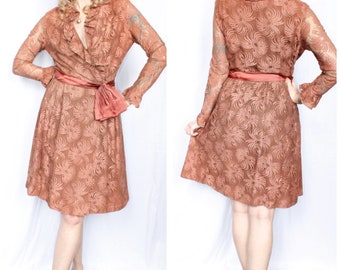 1960s Lace Rosy Brown Cocktail Dress - Medium