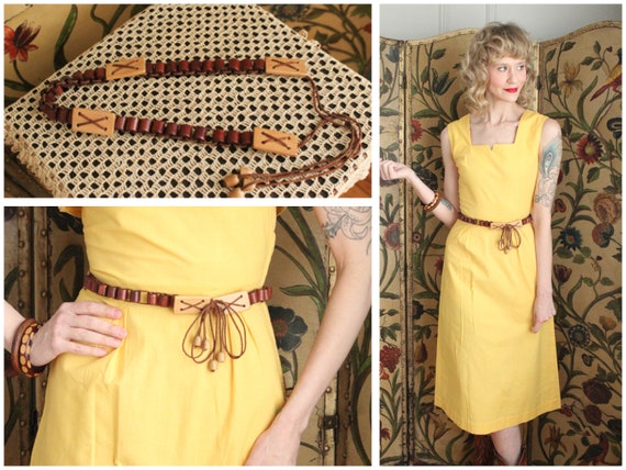 1940s Belt // Wooden Drawstring Belt // vintage 40
