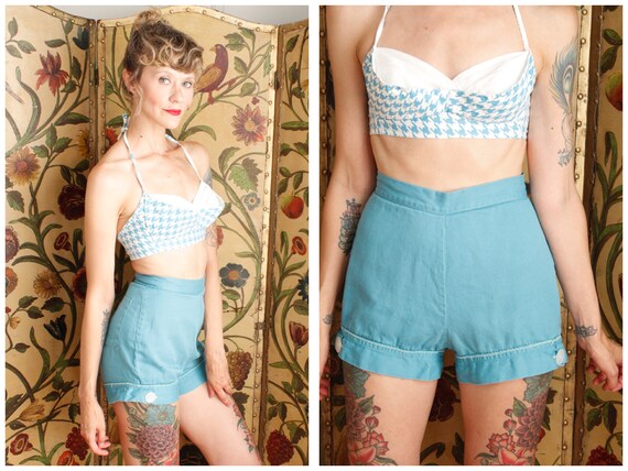 1950s Shorts // Turquoise Queen Twill Shorts // vi