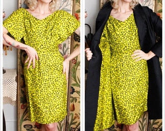 1950s Dress Set // Hearts Desire Chartreuse Silk Dress & Silk Coat // vintage 50s dress set