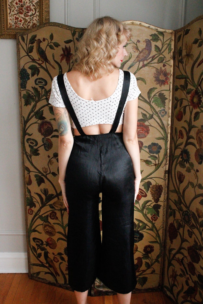 1920s Overalls // RARE Hearts Desire Black Sateen Overalls // Etsy
