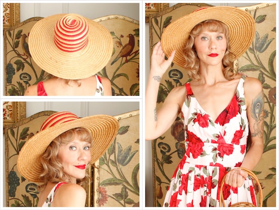 1940s Hat // Summer Woven Cartwheel Hat // vintage