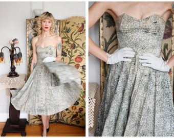 1950s Dress // Touch of Sparkle Del Monte Mexican Strapless Dress // vintage 50s dress