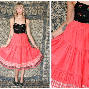 1950s Skirt // Full Swing Corduroy Bright Coral Orange Patio Skirt // vintage 50s skirt image 1