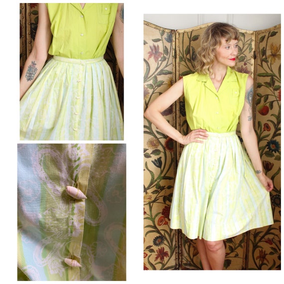 1950s Skirt // Seascape Cotton Skirt // vintage 50