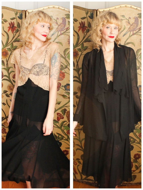 1920s Dress Set // The Long Night Silk & Lace Dres