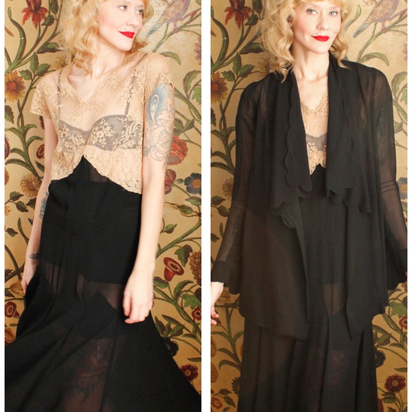 1920s Dress Set // The Long Night Silk & Lace Dress // vintage 20s dress + jacket