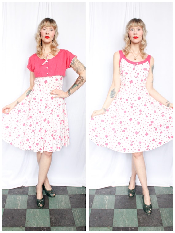 1950s Dress // Betty Barclay Pink Floral Day Dress