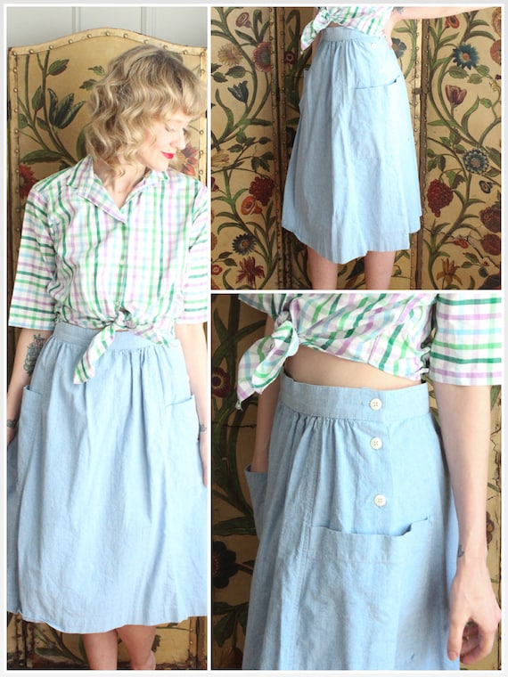 1980s does 1940s Skirt // Summer Chambray Skirt //