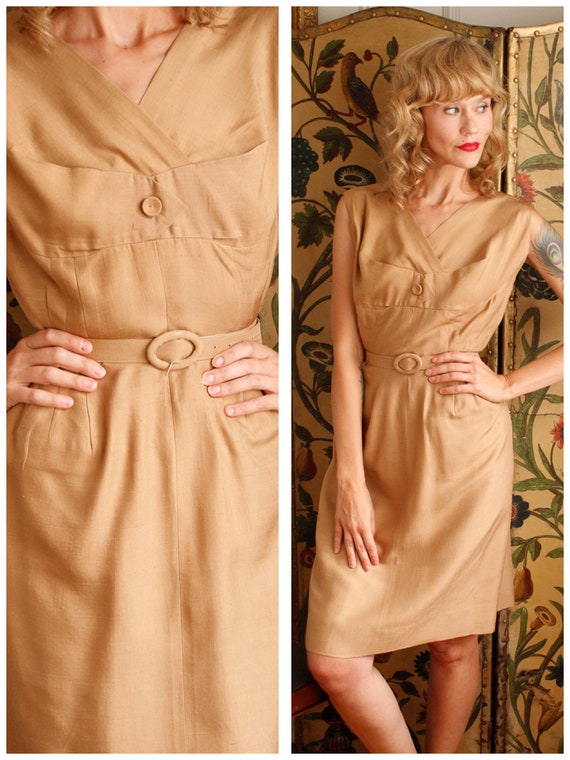 1950s Dress // Gold Silk Sheath Dress // vintage 5