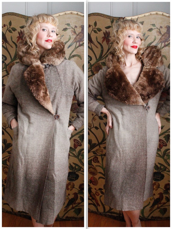 Late 1920s Coat // Gradient Wool & Fur Coat // vin