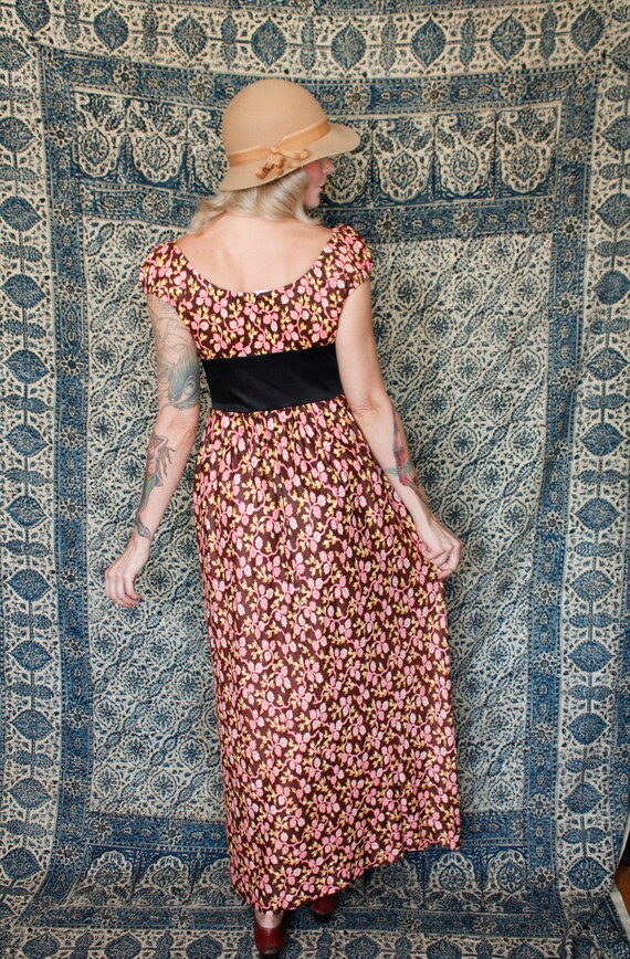 1970s Dark Floral Jersey Maxi Dress - image 5