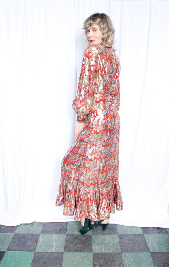 1970s Red & Gold Metallic Maxi Dress - image 2