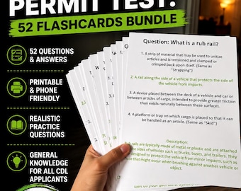 CDL Permit Test Flashcards, CDL General Knowledge Study Guide, Printable Exam Prep, CDL Practice Questions, Digital Download