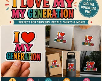 Retro Bold Colorful Sticker, Vintage Typography PNG (Digital Download)
