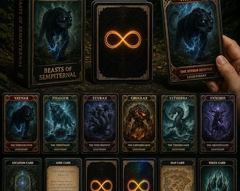 Beasts of Sempiternal Fantasy TCG Cards, Mythic Creature Trading Card Set, Printable Fantasy Cards, Digital Download