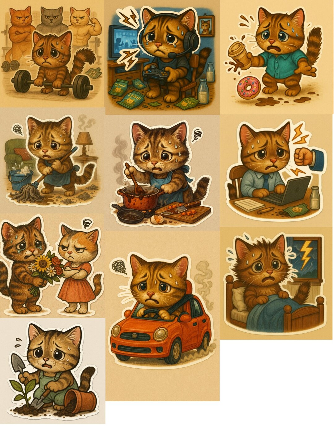 Funny Cat Sticker Pack | Cute Struggle Cat Stickers for Planner ...
