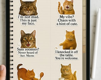 Funny Cat Meme Stickers | Sarcastic Pet Humor Pack (Digital Download)