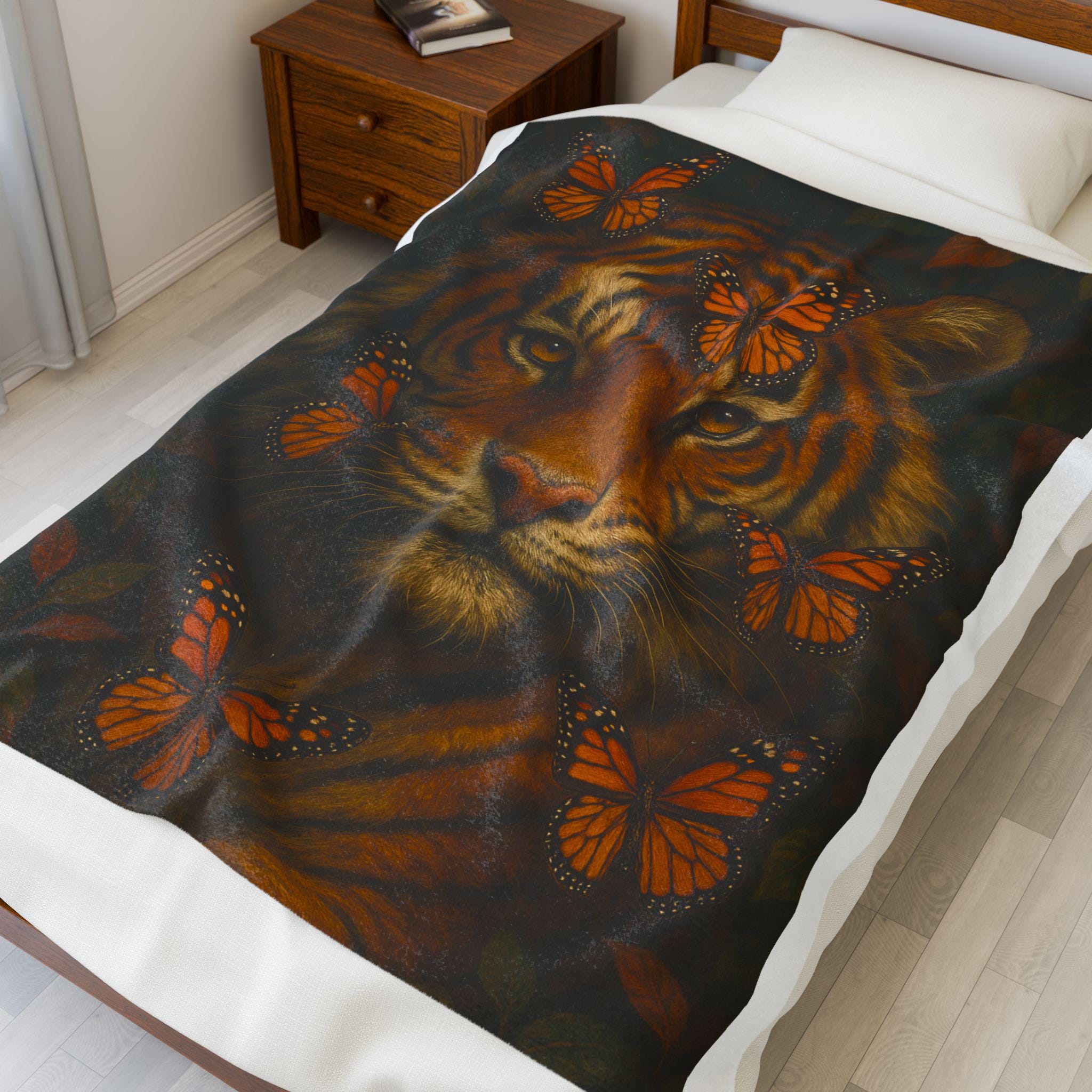 Majestätische Tiger und Schmetterlinge Samt-Plüsch-Decke, gemütliches Wohndekor, perfektes Geschenk für Tierliebhaber, am besten zum Entspannen und Kuscheln