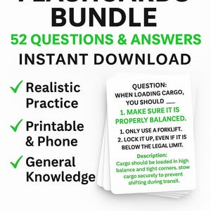 CDL Permit Test Flashcards Bundle – 52 Printable General Knowledge Questions & Answers – Instant Download for Study Prep