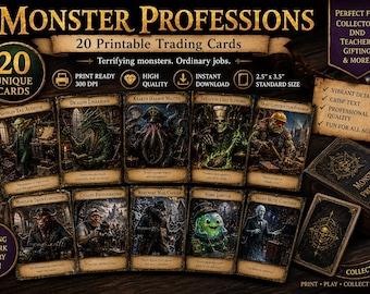 Monster Professions Trading Cards, Fantasy RPG Art, 20 Unique Jobs (Digital Download)