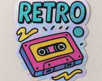90s Retro Cassette Tape Sticker | Holographic Neon Vinyl Decal