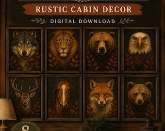 Wild Animal Portrait Set, Rustic Cabin Decor, Woodland Wall Art (Digital Download)